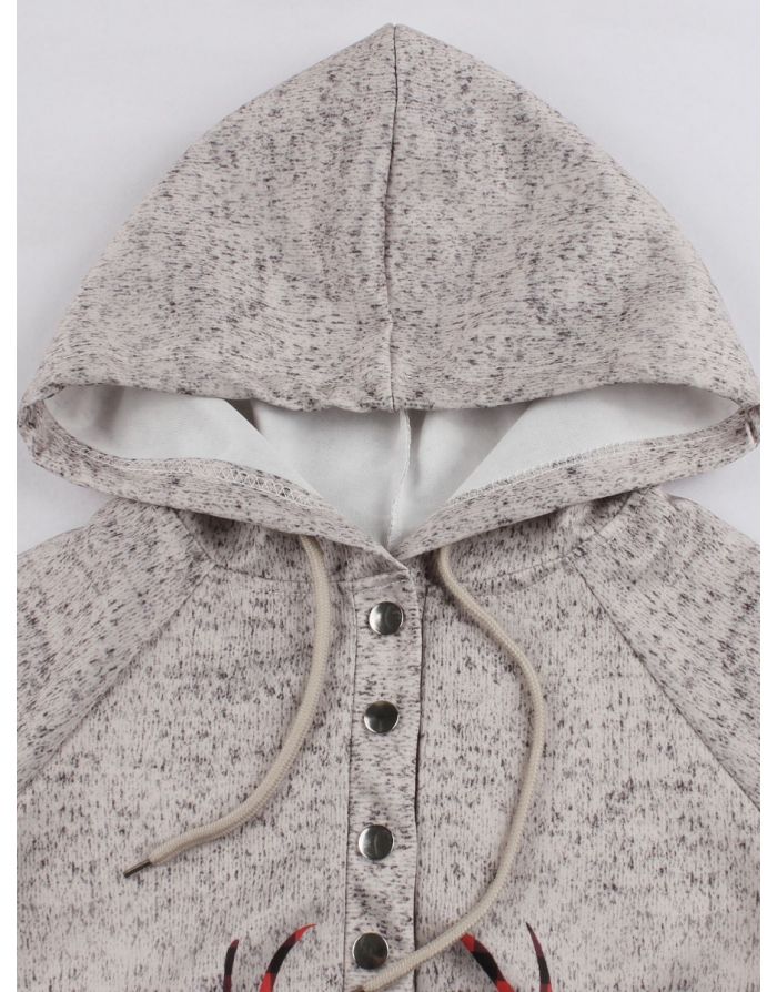 New Christmas Elk Printed Single Breasted Hoodies Women Loose Casual Hooded Coat