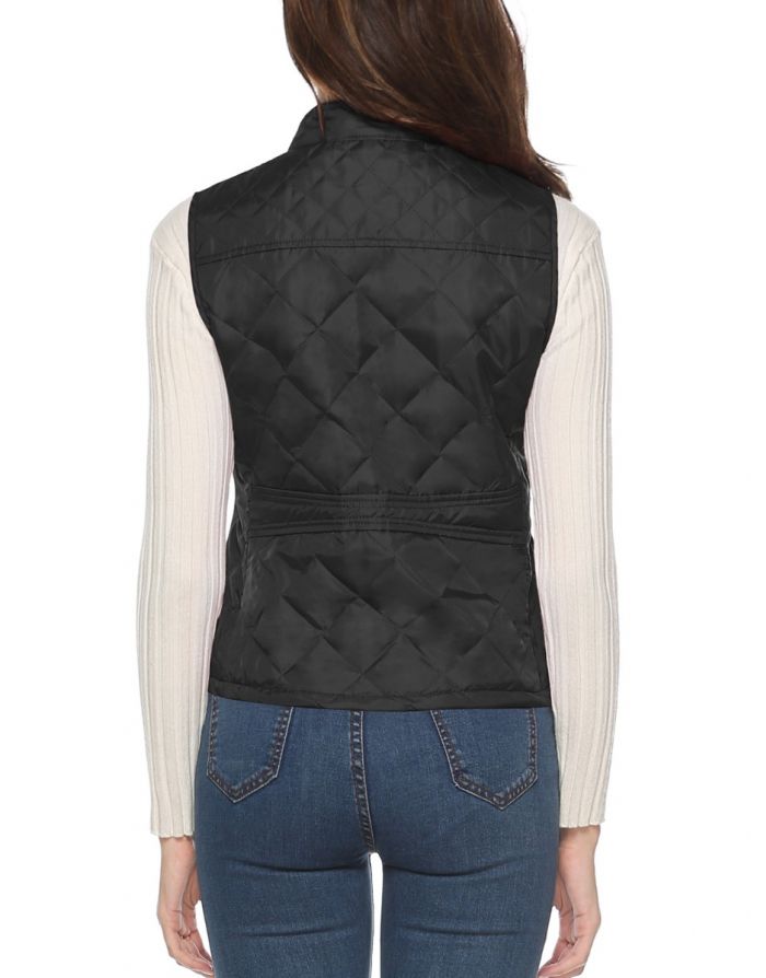 Fall Winter Zipper Pockets Sleeveless Coat Women Standing Collar Casual Cotton Vest